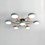 Grand plafonnier semi-encastré rond en métal gris, 7 lumières