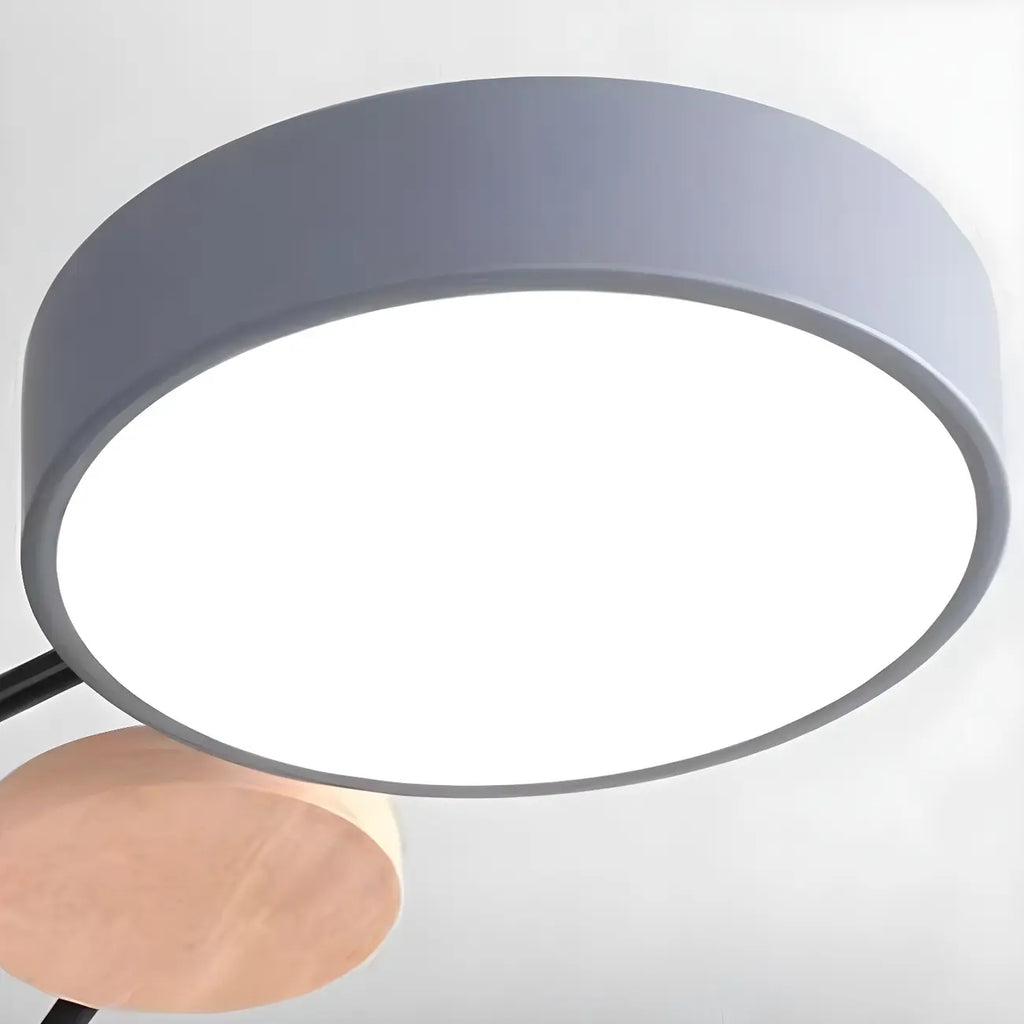 Grand plafonnier semi-encastré rond en métal gris, 7 lumières