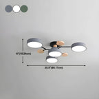 Grand plafonnier semi-encastré rond en métal gris, 7 lumières