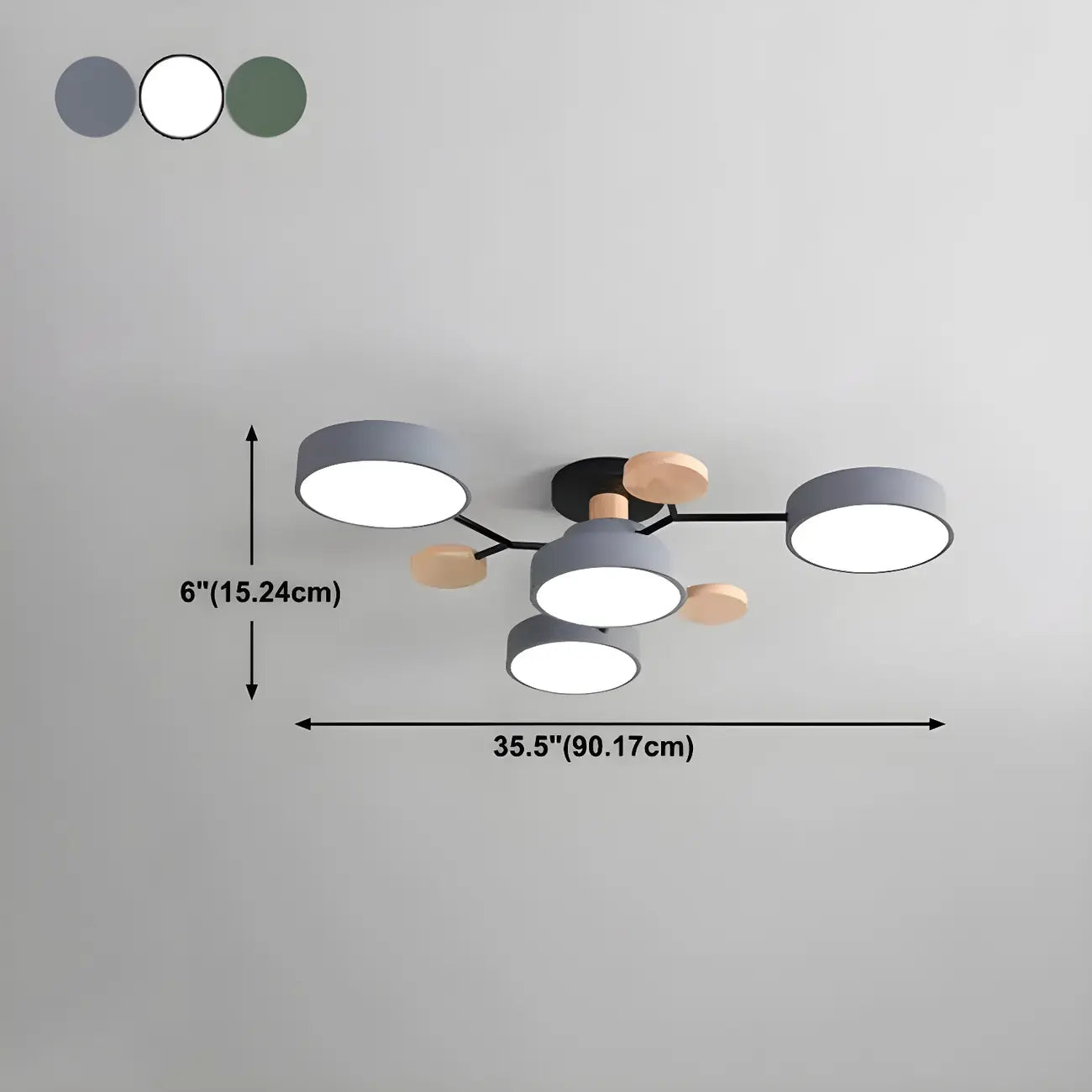 Grand plafonnier semi-encastré rond en métal gris, 7 lumières