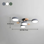Grand plafonnier semi-encastré rond en métal gris, 7 lumières