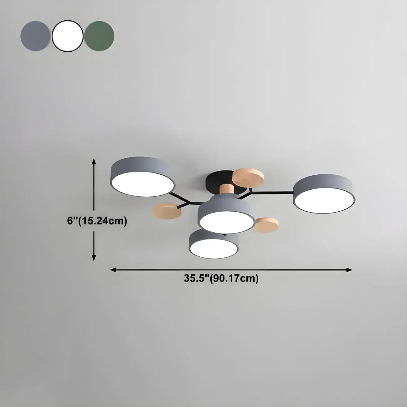 Grand plafonnier semi-encastré rond en métal gris, 7 lumières