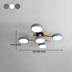 Grand plafonnier semi-encastré rond en métal gris, 7 lumières
