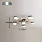 Grand plafonnier semi-encastré rond en métal gris, 7 lumières