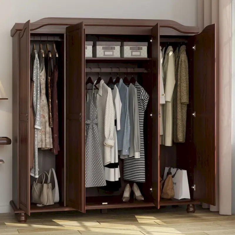 Armoire-penderie Kyle 4 portes de Palace Imports, 100 % bois massif, avec portes en bois massif ou miroir