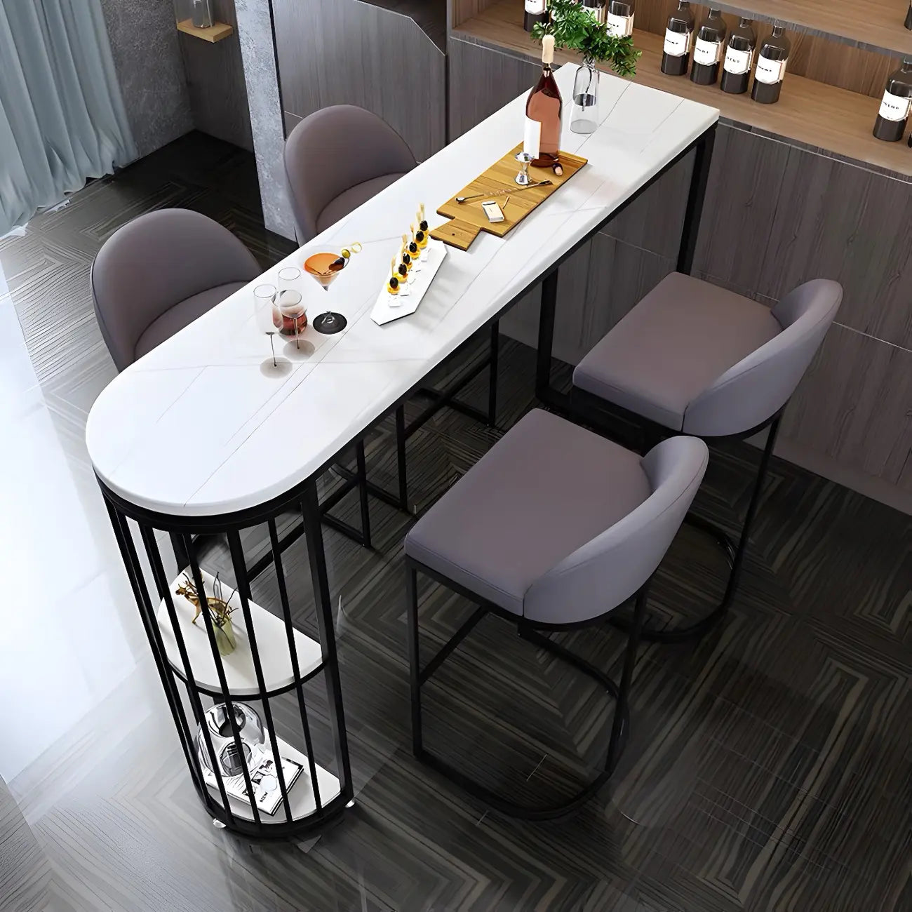 Table de bar moderne en faux marbre avec structure en métal pour la cuisine