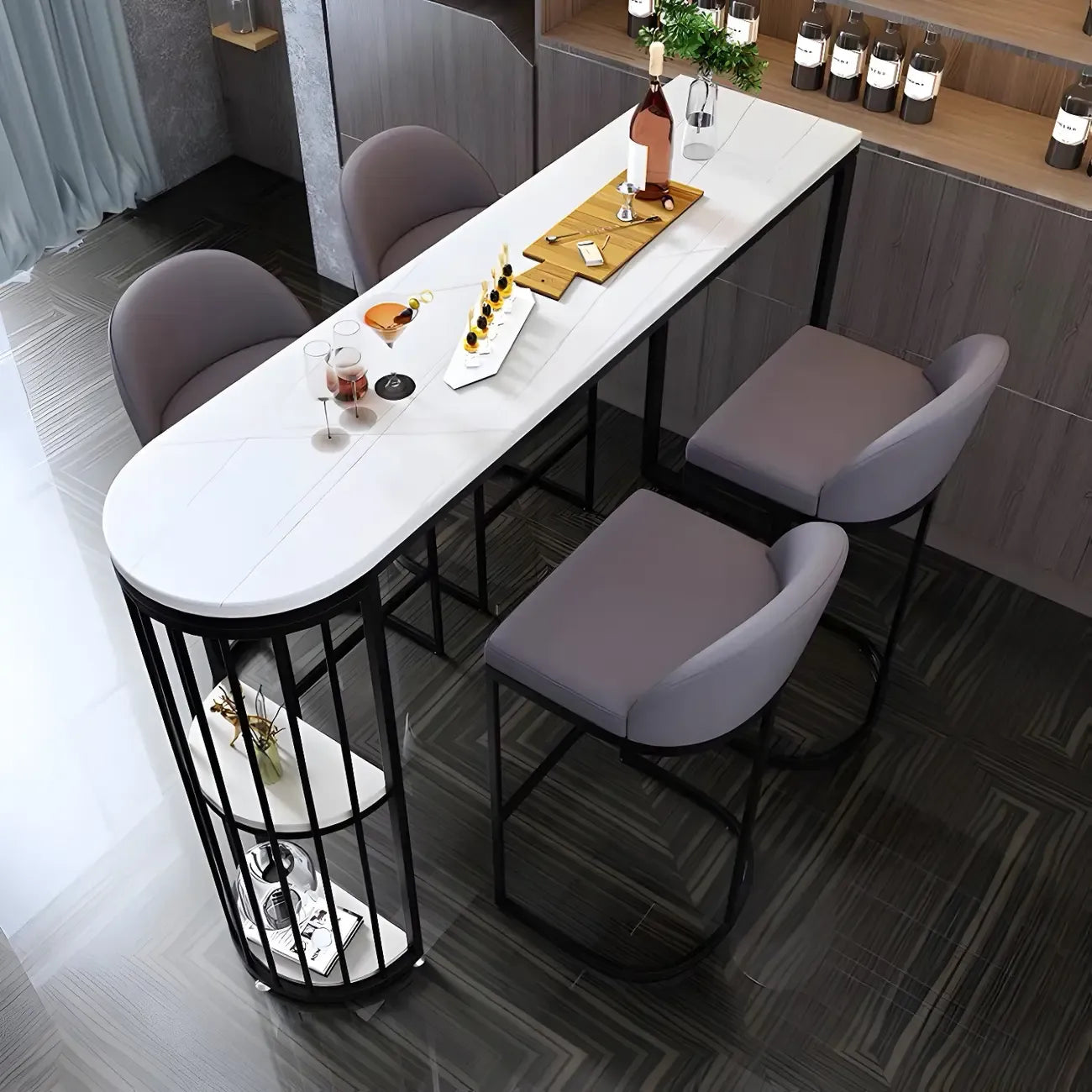 Table de bar moderne en faux marbre avec structure en métal pour la cuisine