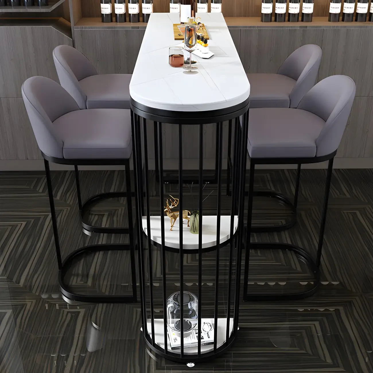 Table de bar moderne en faux marbre avec structure en métal pour la cuisine