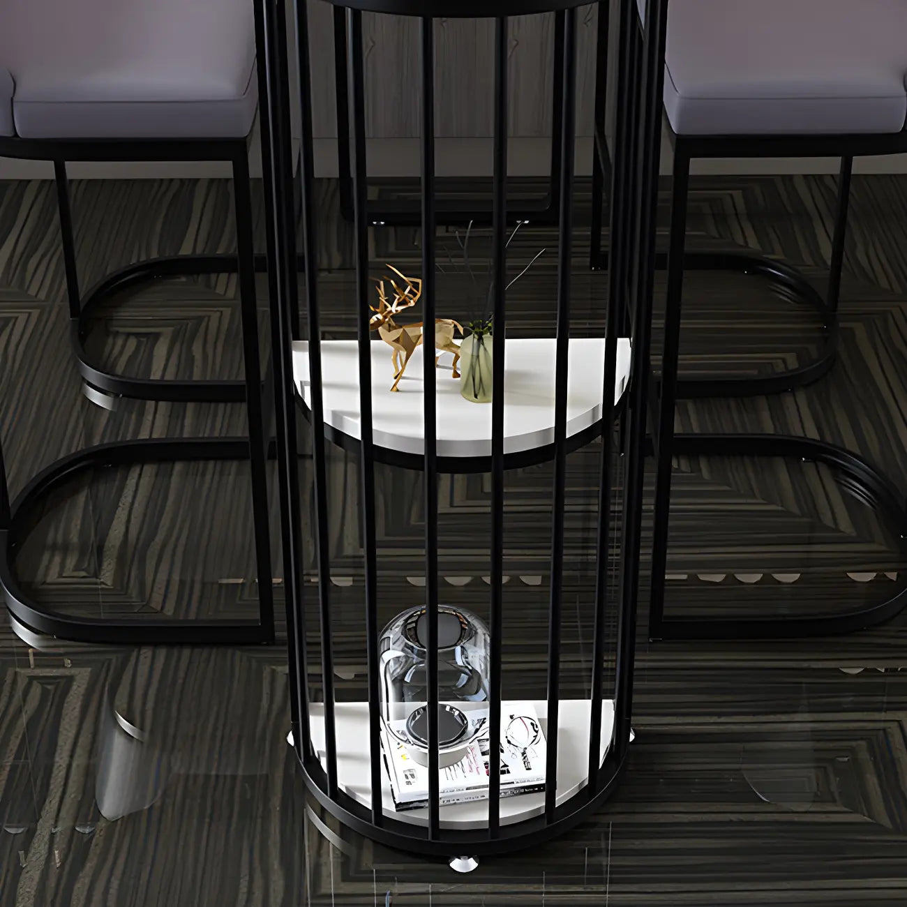 Table de bar moderne en faux marbre avec structure en métal pour la cuisine