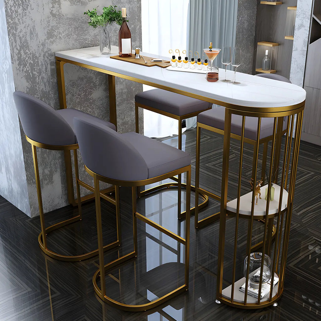 Table de bar moderne en faux marbre avec structure en métal pour la cuisine