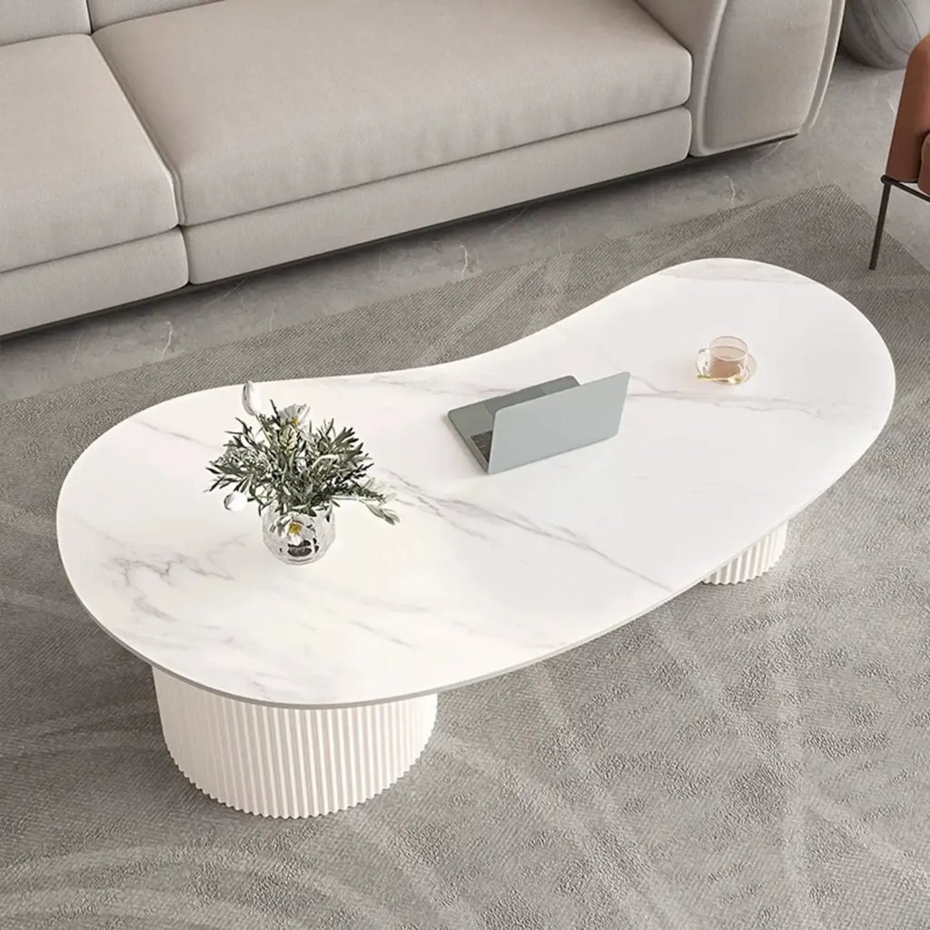 Table basse ovale blanche minimaliste standard avec 2 tiroirs