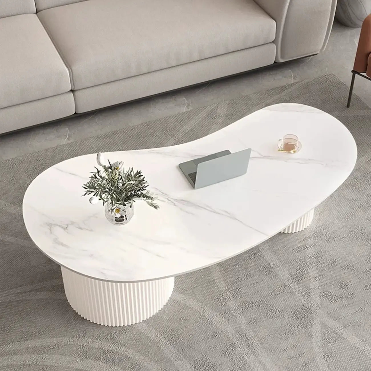 Table basse ovale blanche minimaliste standard avec 2 tiroirs