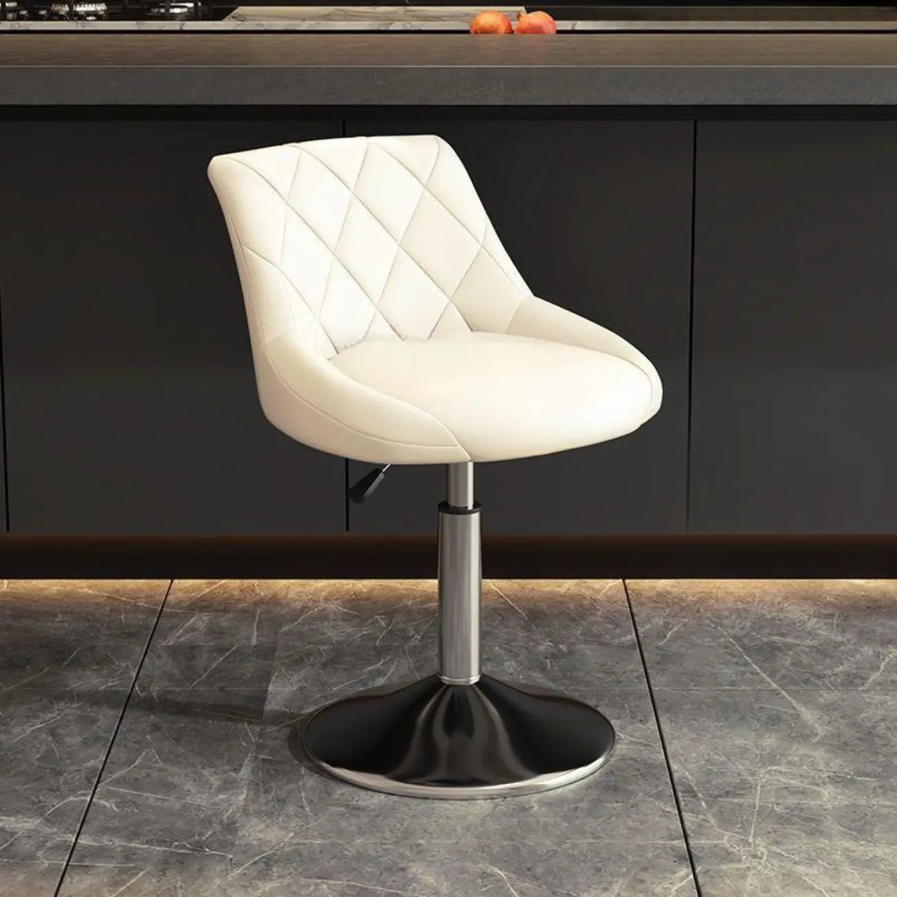Tabouret de bar pivotant capitonné à losanges, réglable, en cuir PU noir et rouge
