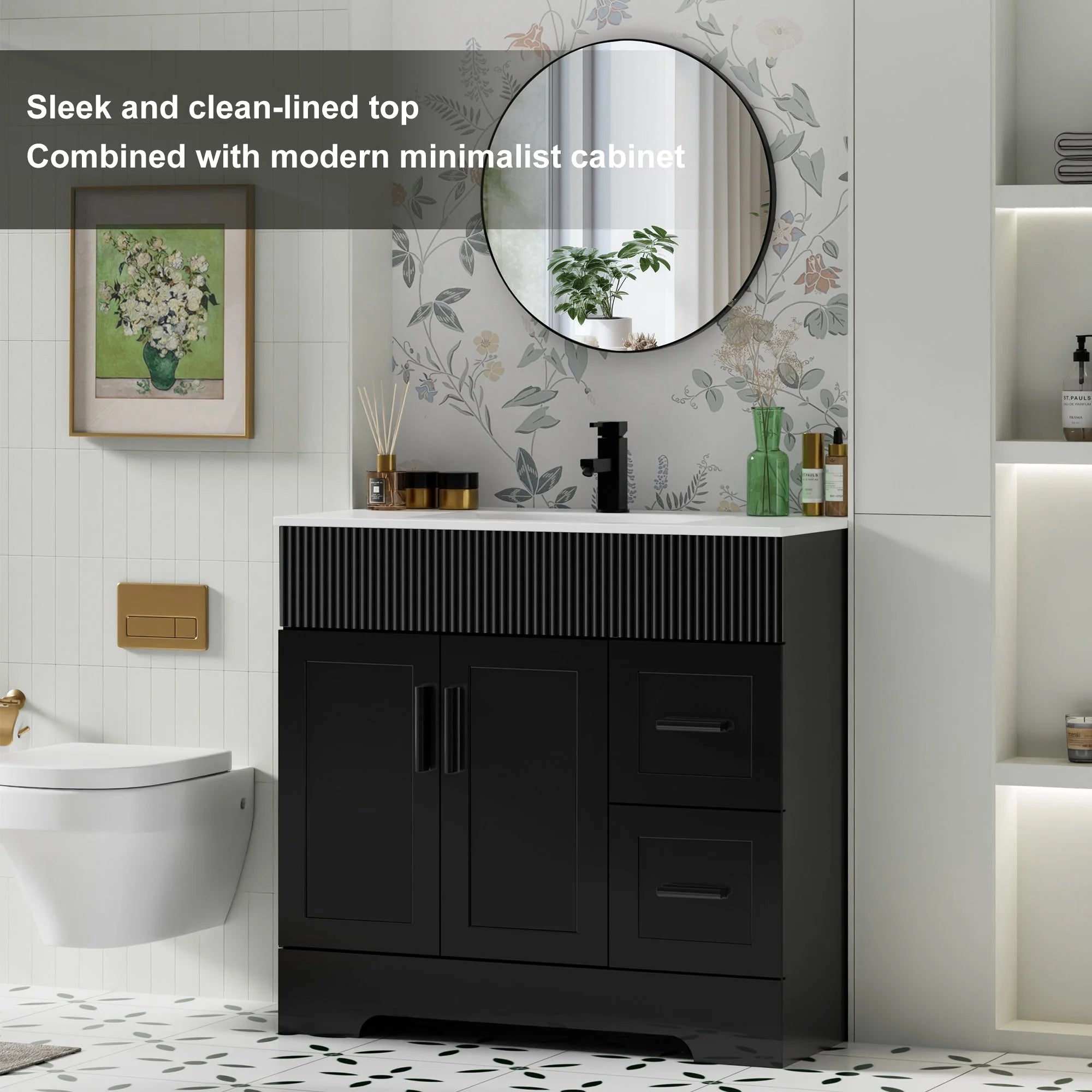 Ensemble meuble-lavabo Wavy Line 30/36/48 avec lavabo et robinet