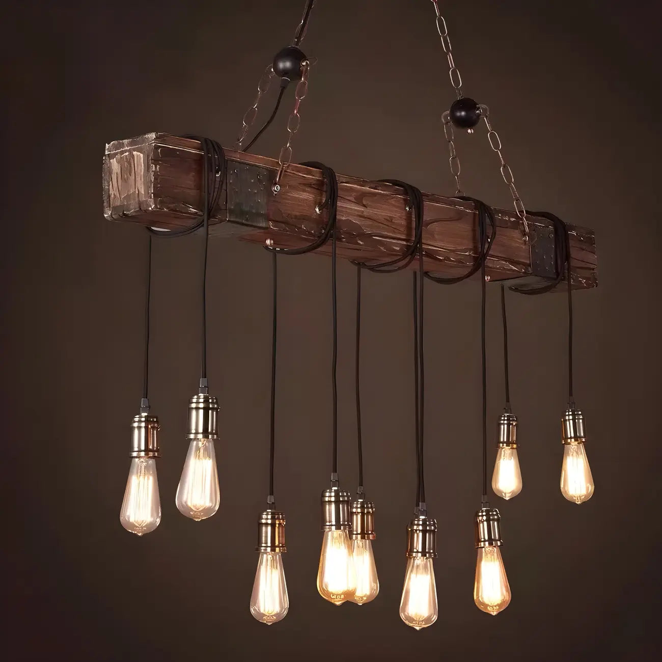 Lampada a sospensione da isola grande in legno marrone industriale