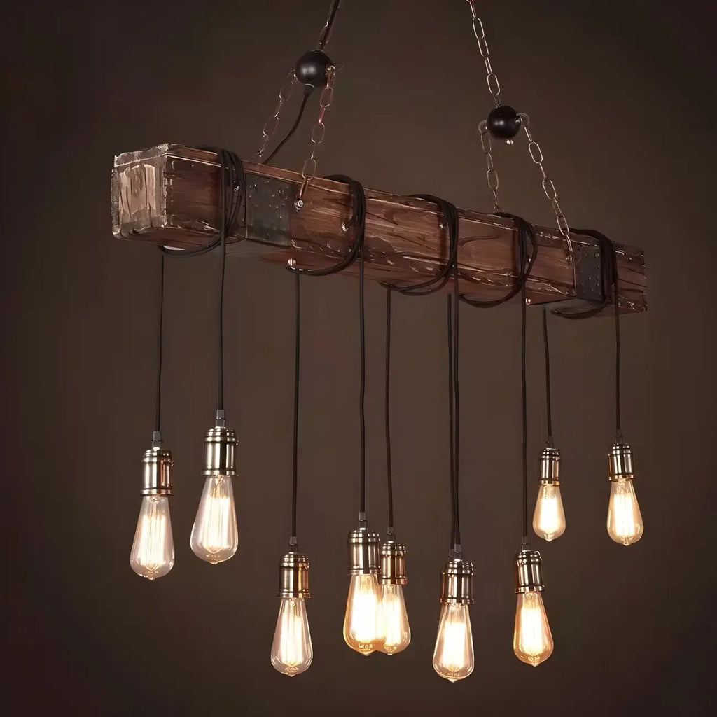 Lampada a sospensione da isola grande in legno marrone industriale