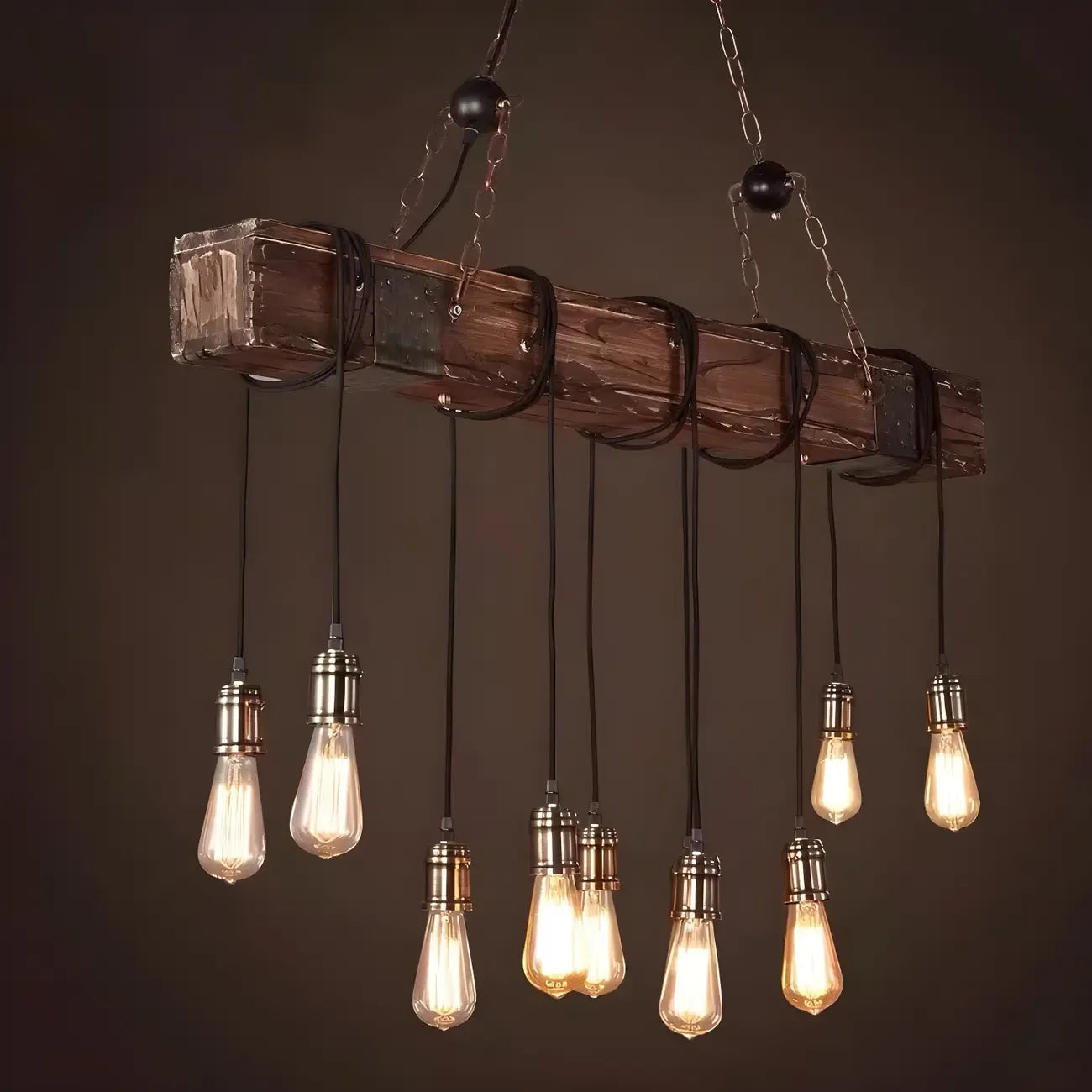 Lampada a sospensione da isola grande in legno marrone industriale