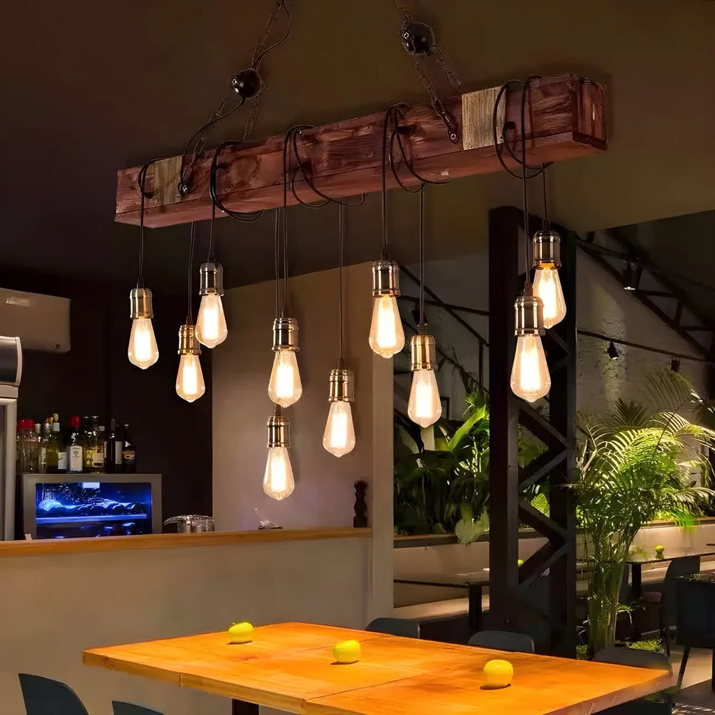 Lampada a sospensione da isola grande in legno marrone industriale