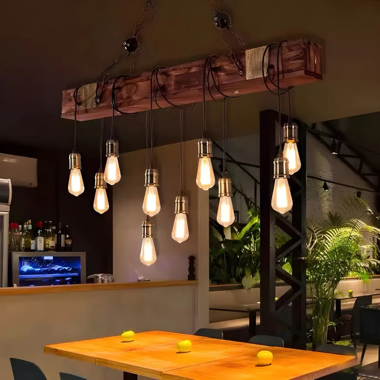 Lampada a sospensione da isola grande in legno marrone industriale