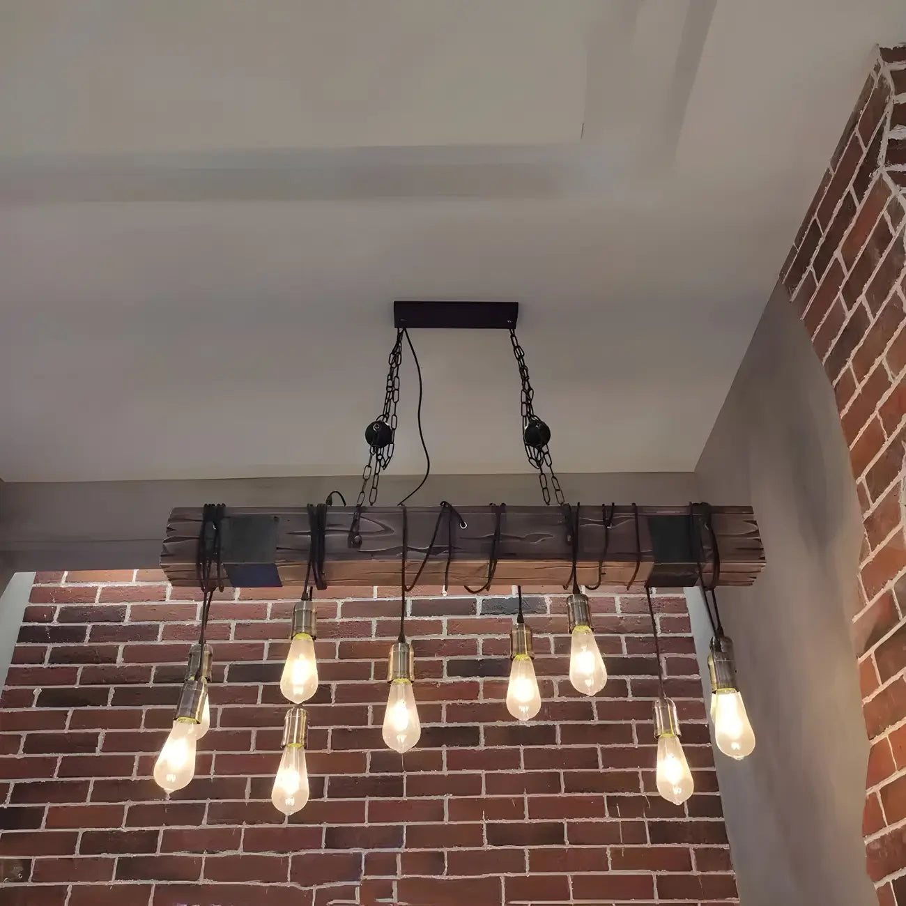 Lampada a sospensione da isola grande in legno marrone industriale