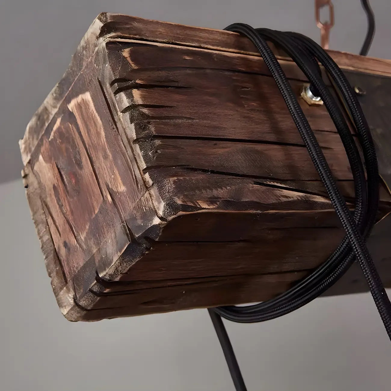 Lampada a sospensione da isola grande in legno marrone industriale