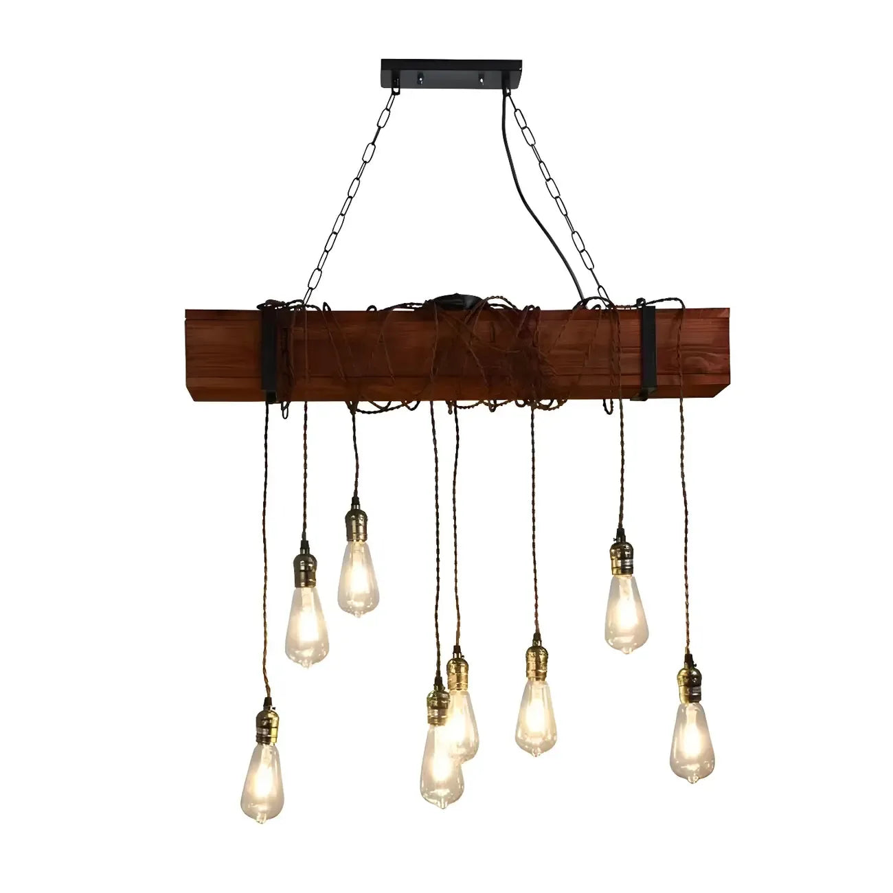 Lampada a sospensione da isola grande in legno marrone industriale