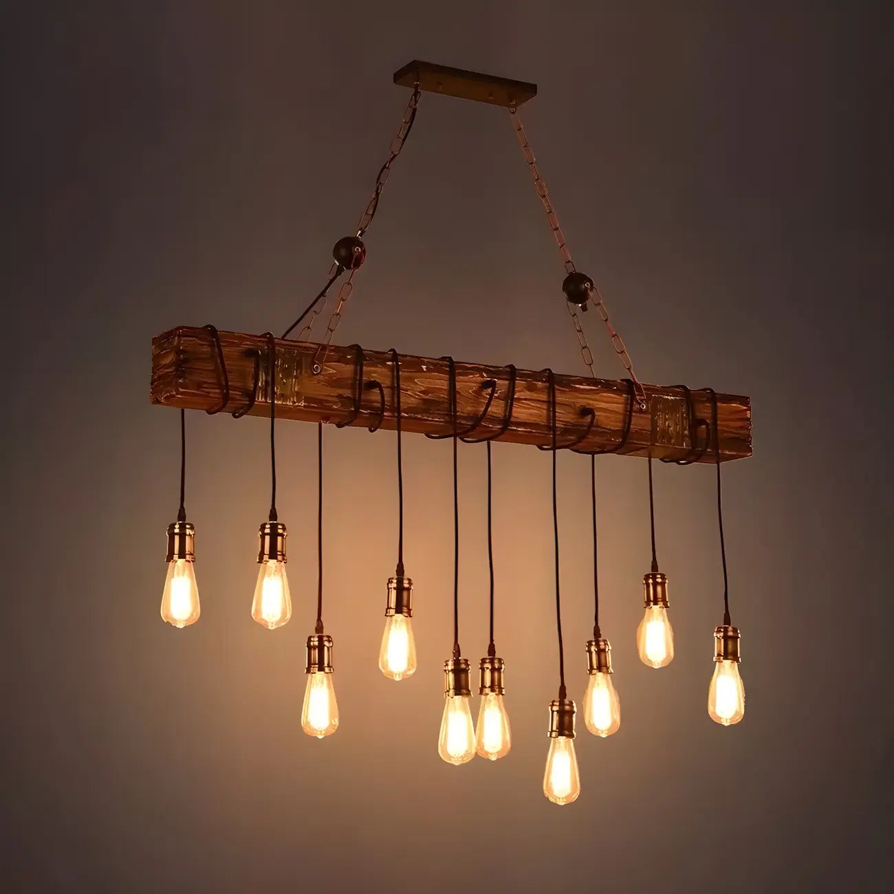 Lampada a sospensione da isola grande in legno marrone industriale