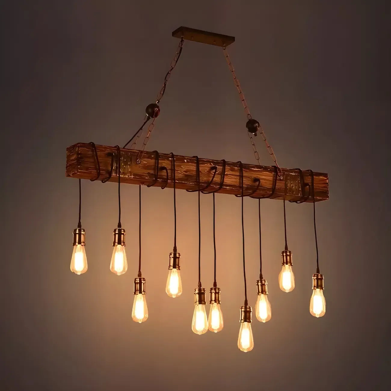 Lampada a sospensione da isola grande in legno marrone industriale