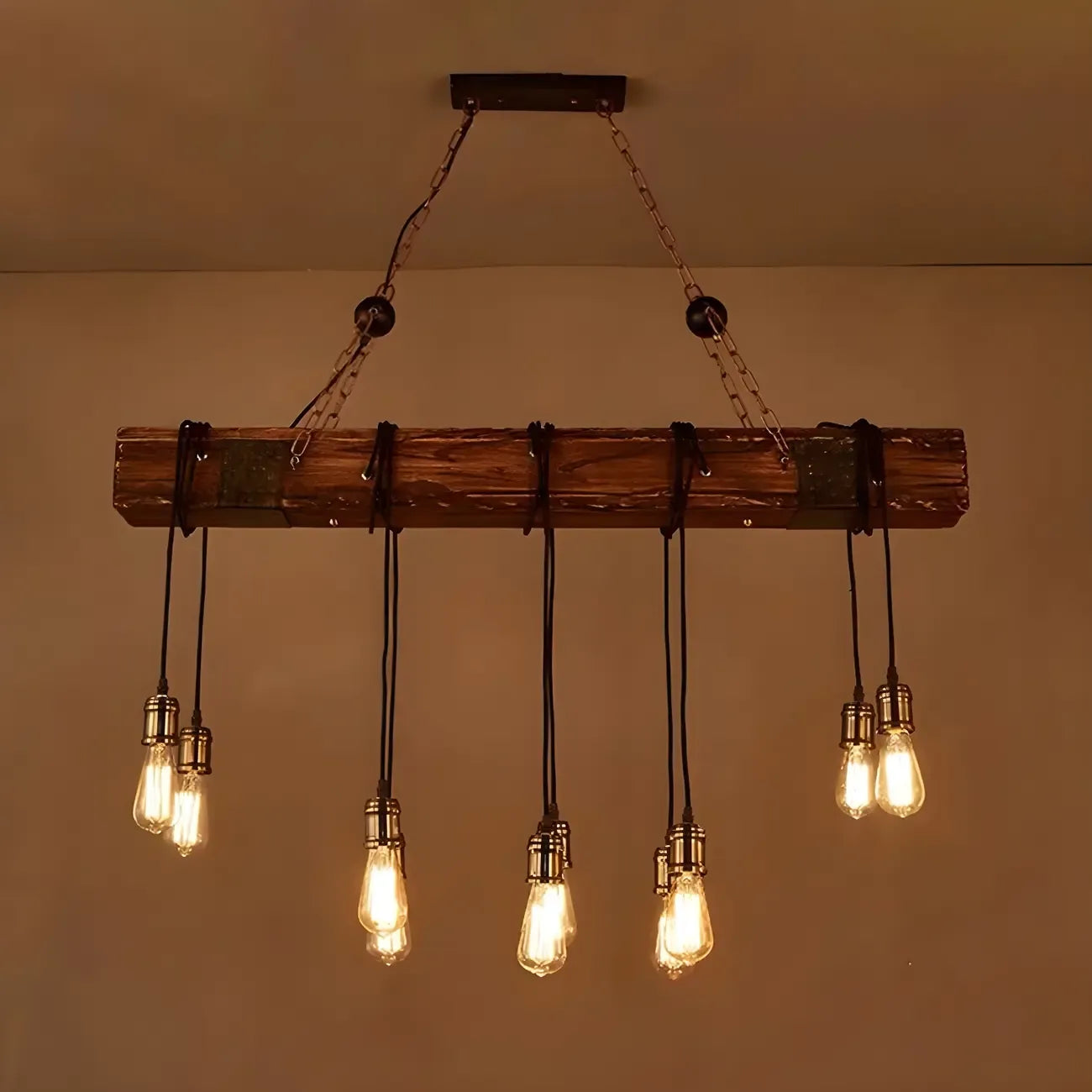Lampada a sospensione da isola grande in legno marrone industriale