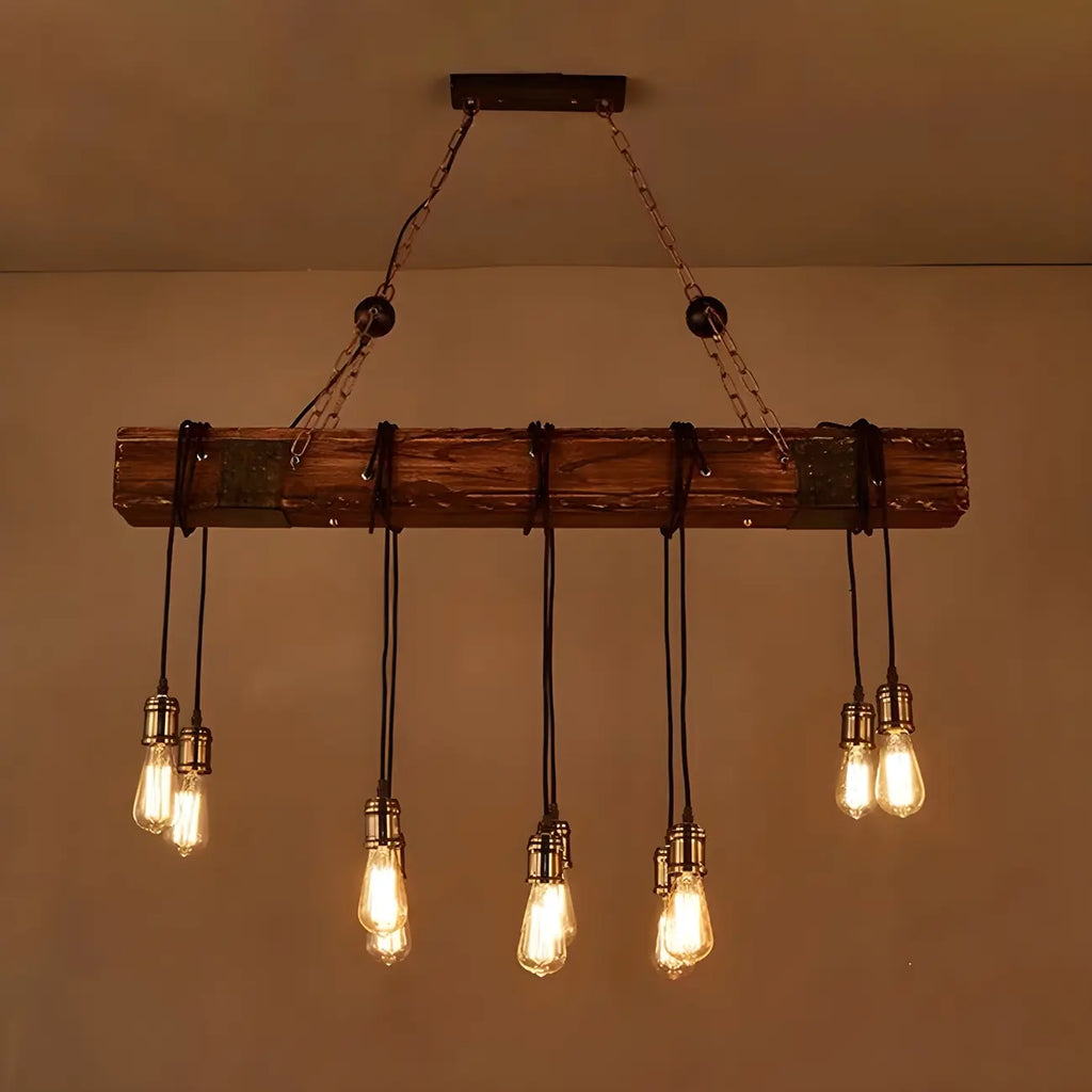 Lampada a sospensione da isola grande in legno marrone industriale