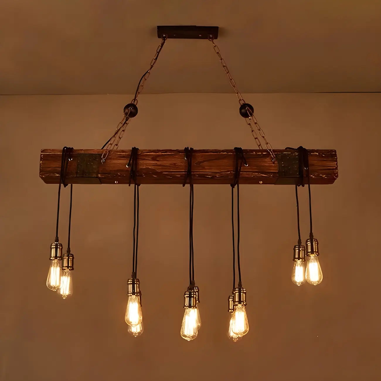 Lampada a sospensione da isola grande in legno marrone industriale