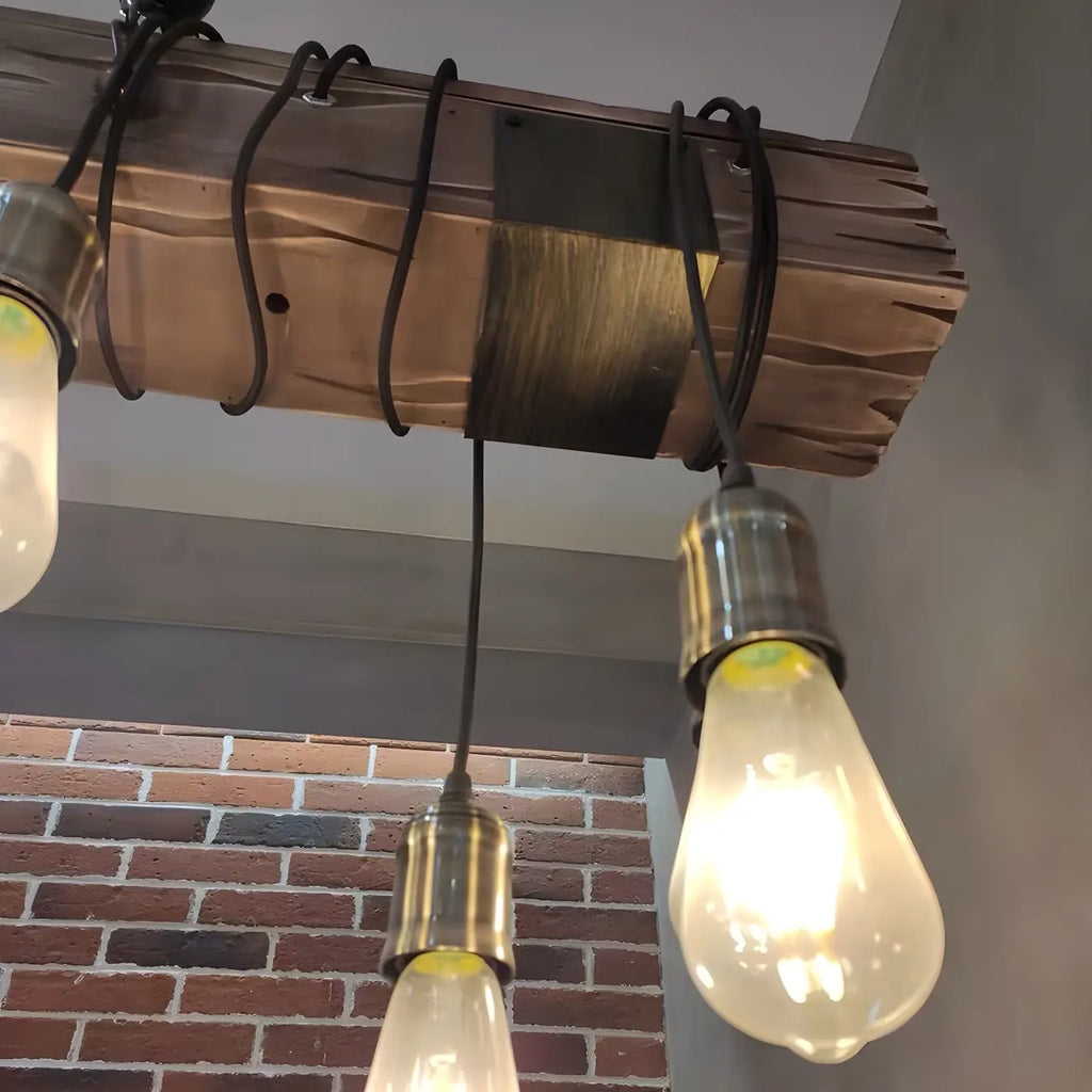 Lampada a sospensione da isola grande in legno marrone industriale