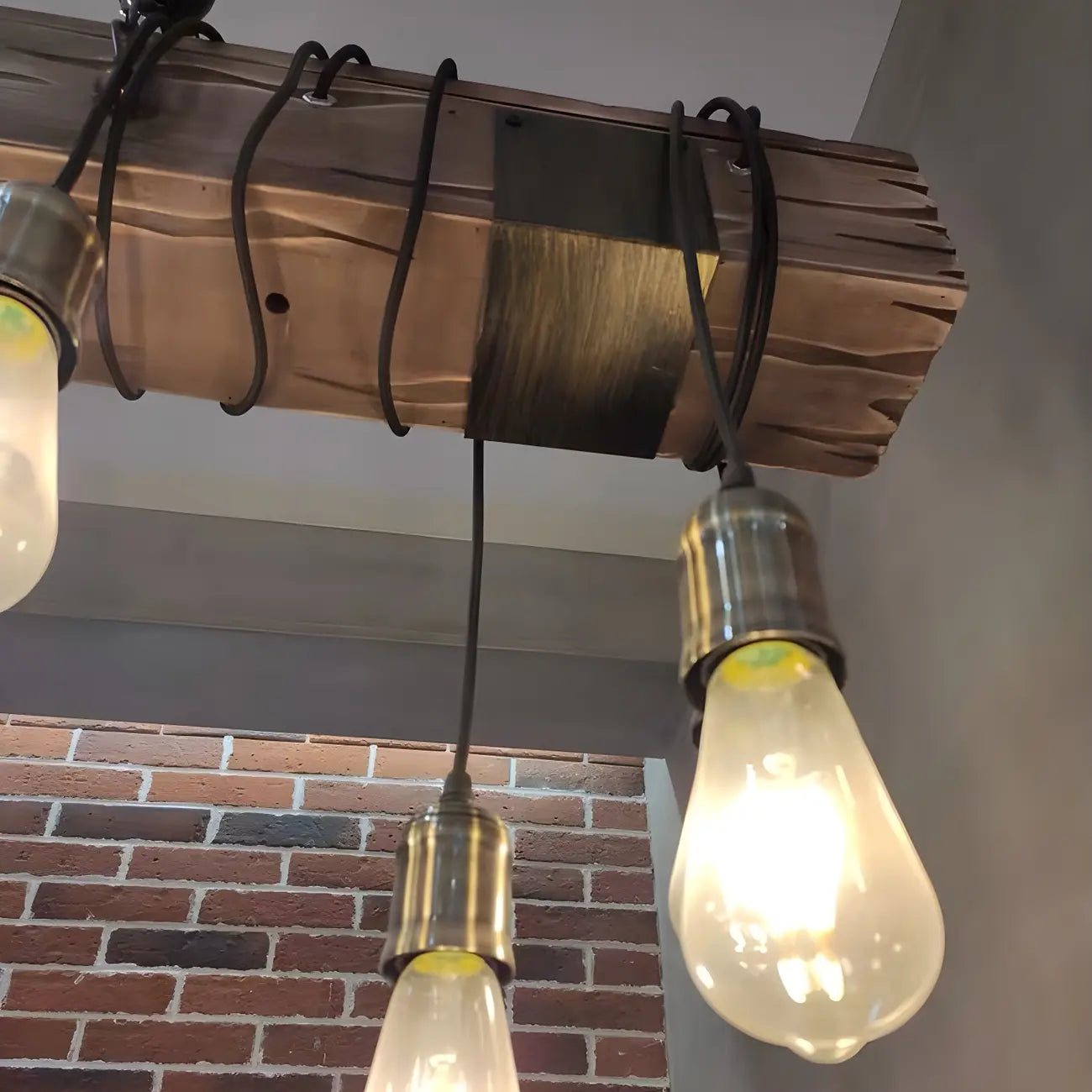 Lampada a sospensione da isola grande in legno marrone industriale