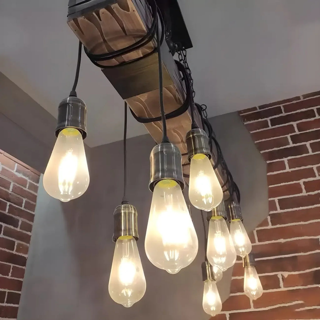 Lampada a sospensione da isola grande in legno marrone industriale