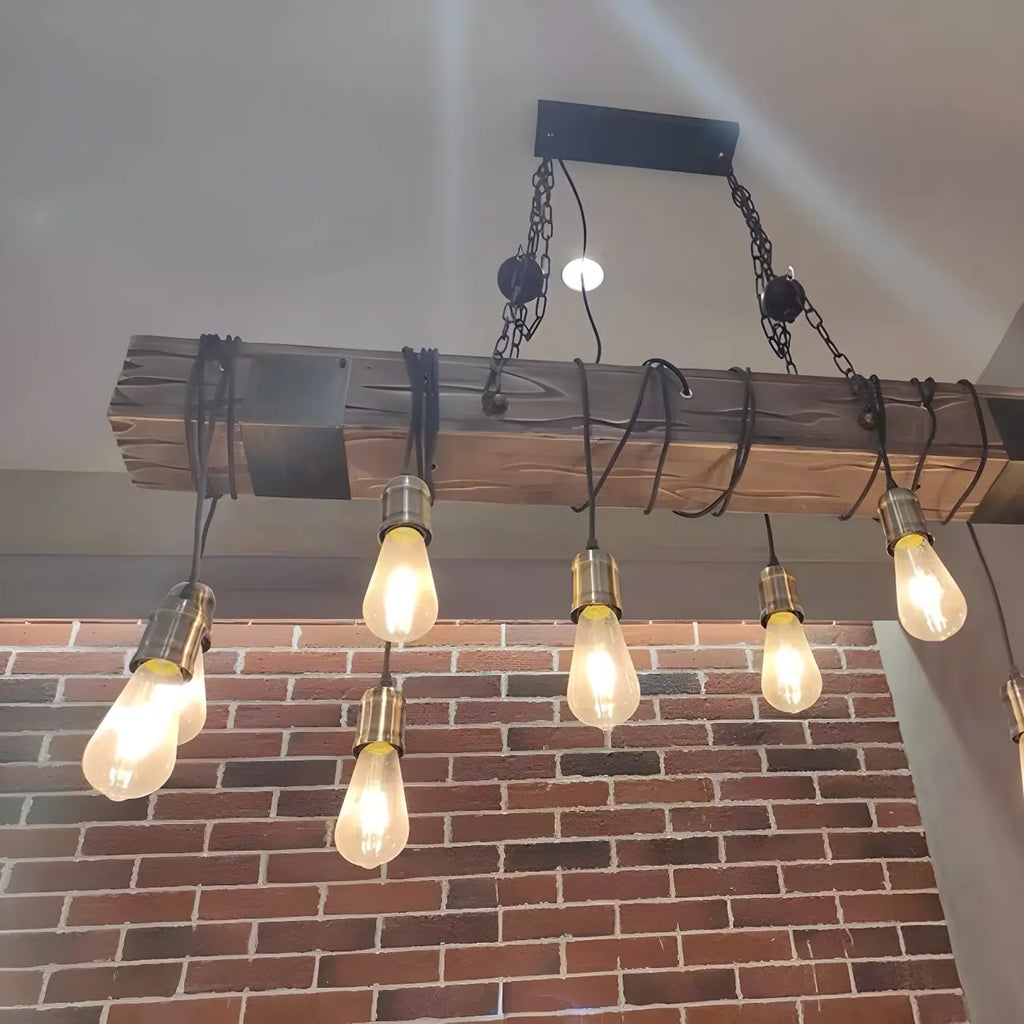 Lampada a sospensione da isola grande in legno marrone industriale