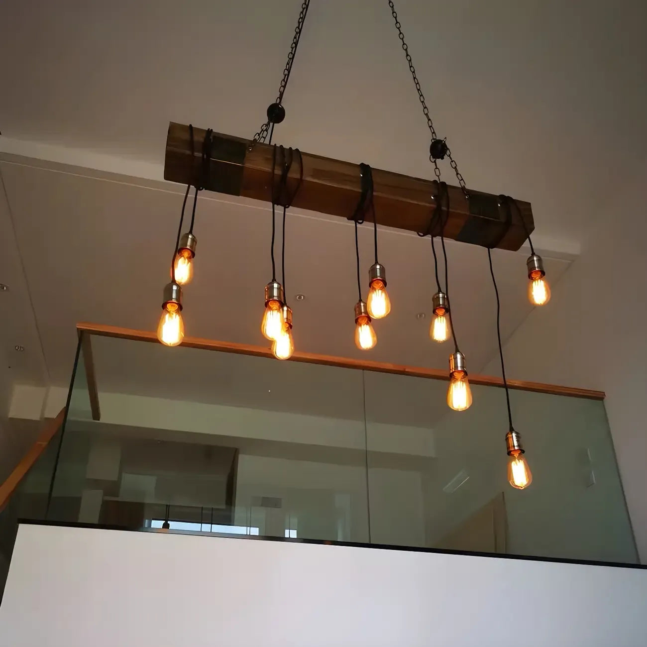 Lampada a sospensione da isola grande in legno marrone industriale
