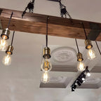 Lampada a sospensione da isola grande in legno marrone industriale
