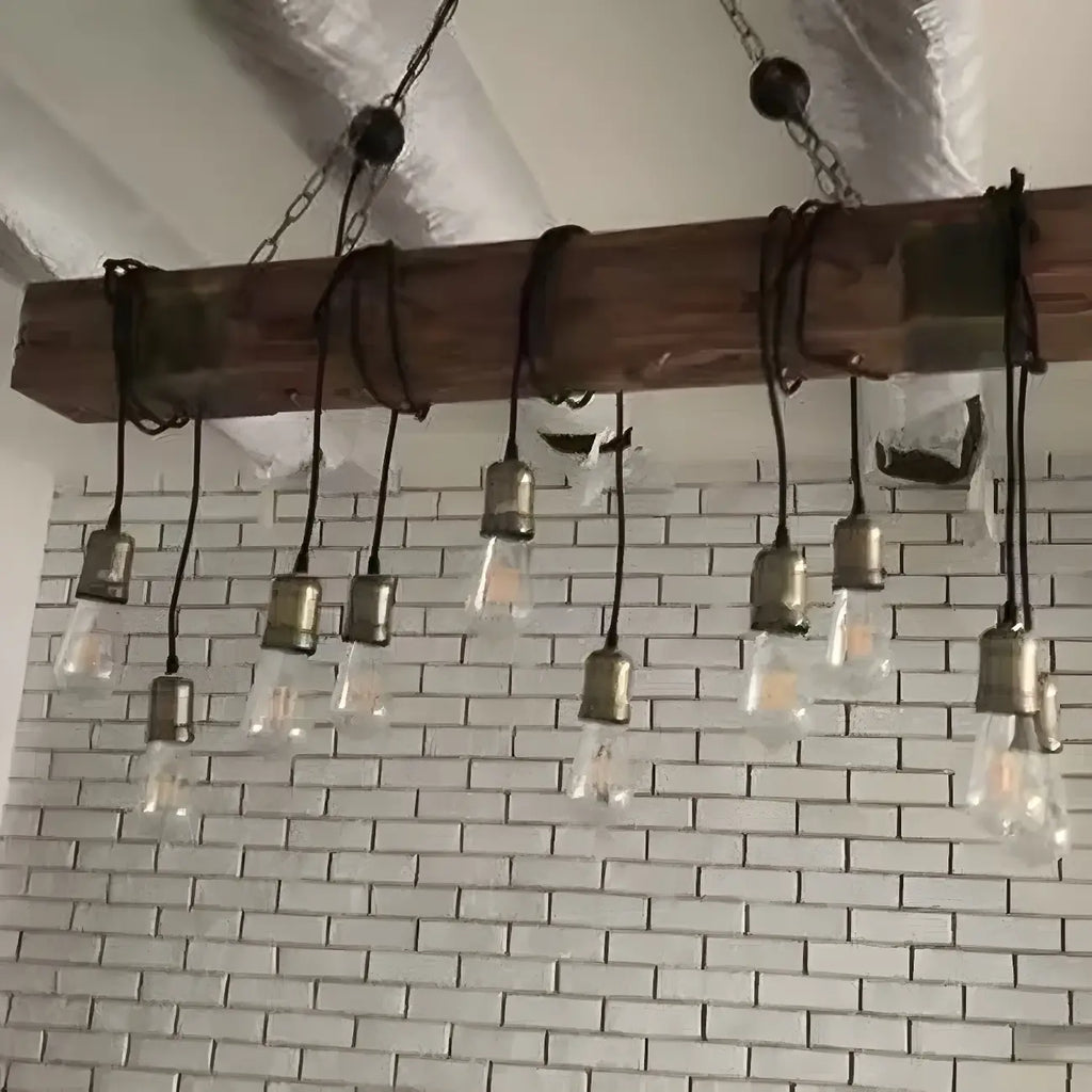 Lampada a sospensione da isola grande in legno marrone industriale