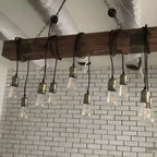 Lampada a sospensione da isola grande in legno marrone industriale
