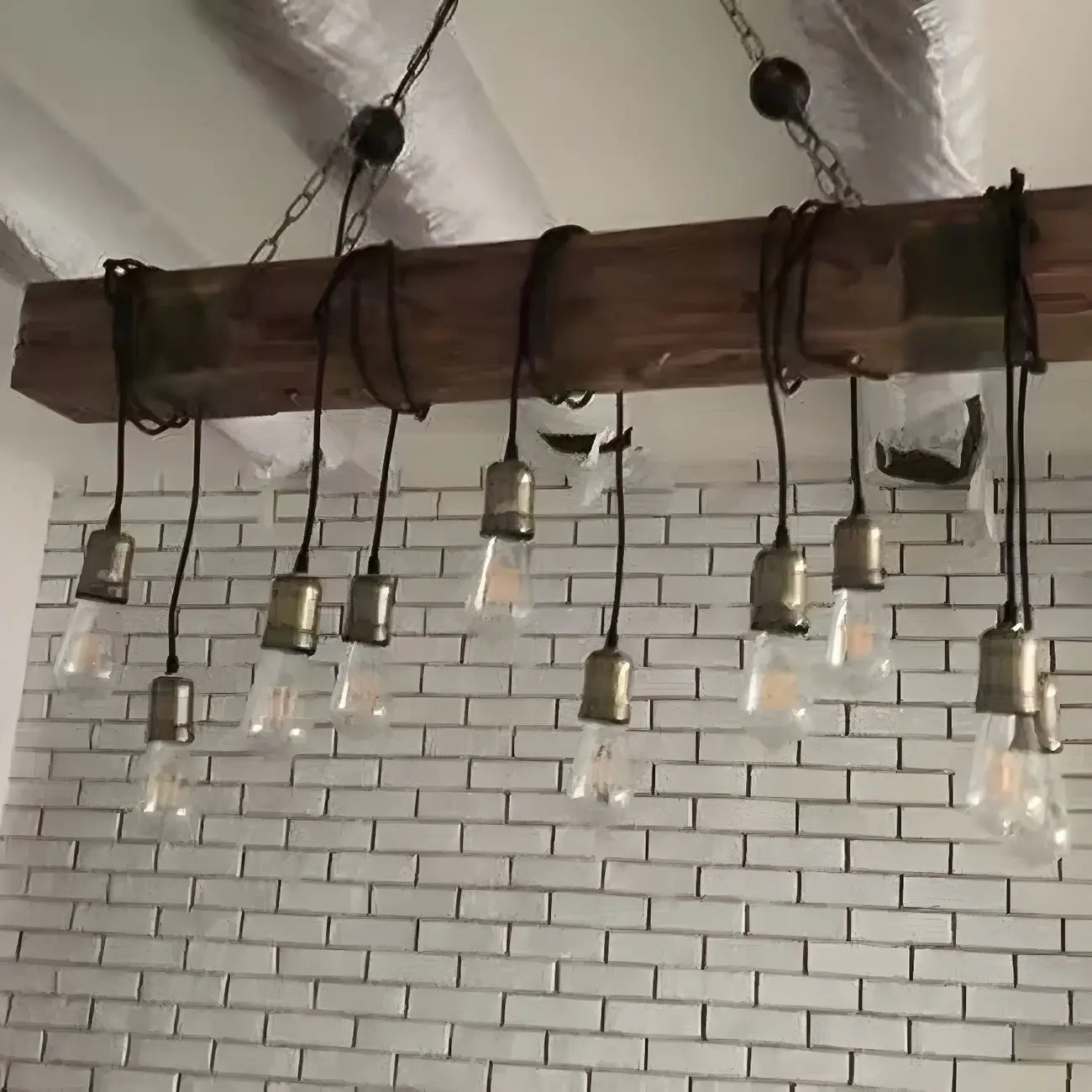 Lampada a sospensione da isola grande in legno marrone industriale