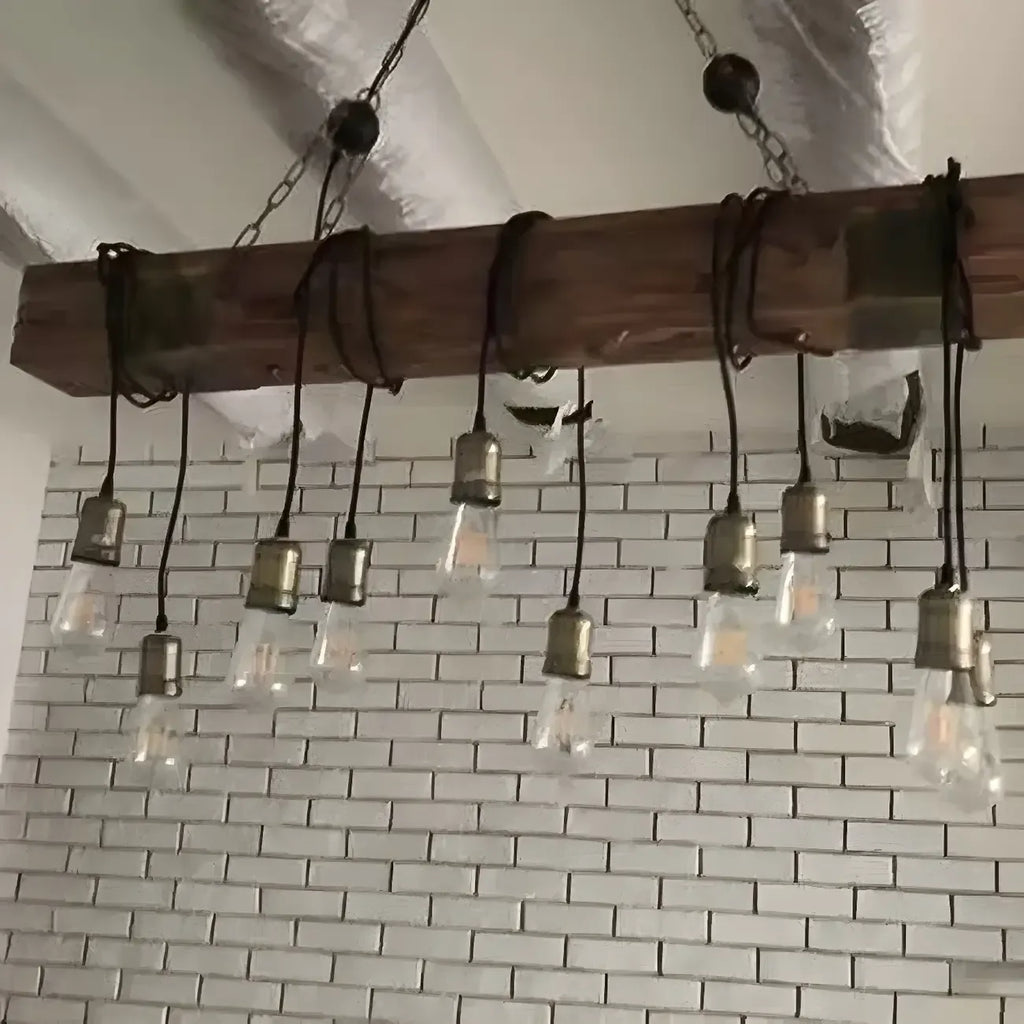 Lampada a sospensione da isola grande in legno marrone industriale
