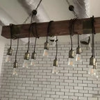 Lampada a sospensione da isola grande in legno marrone industriale