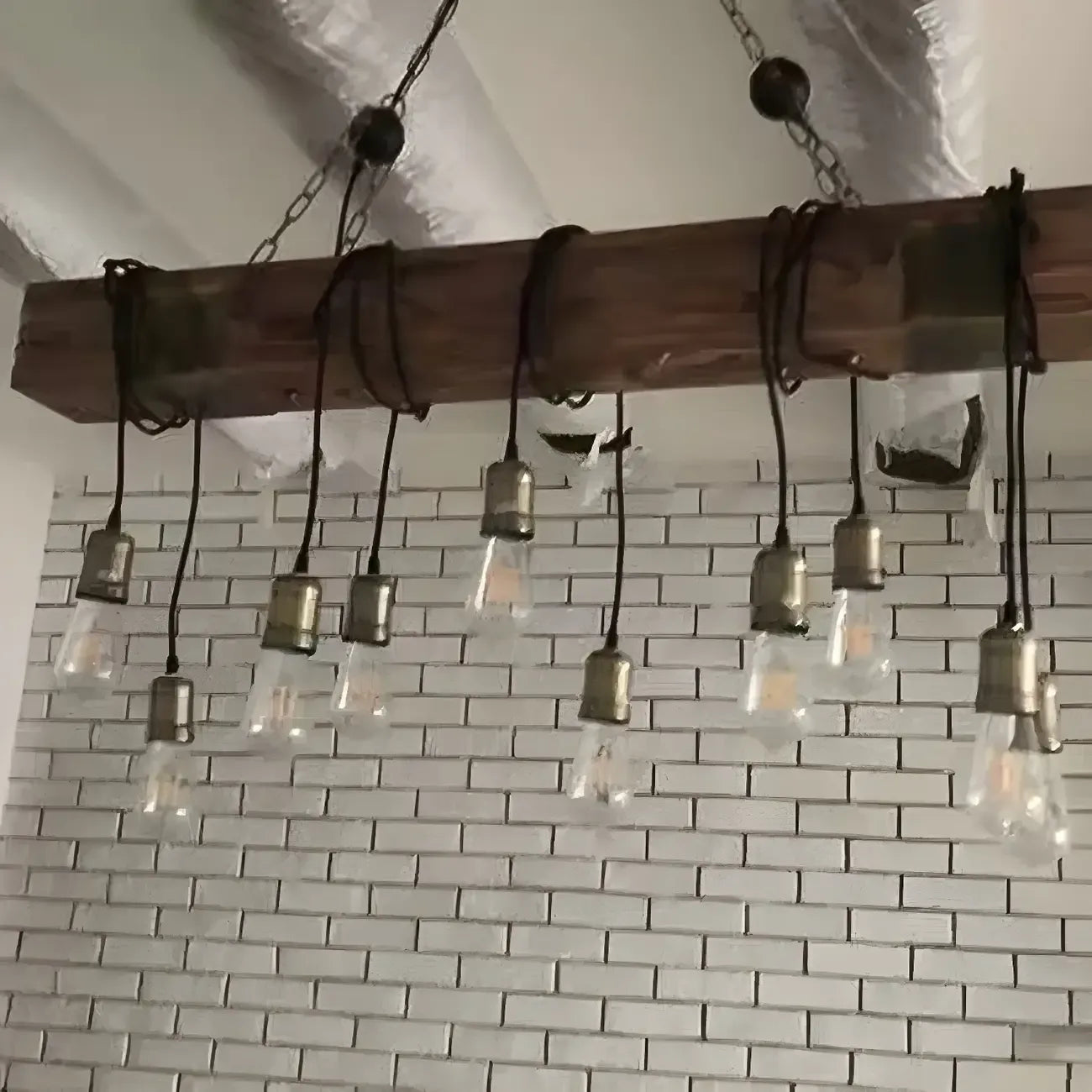Lampada a sospensione da isola grande in legno marrone industriale