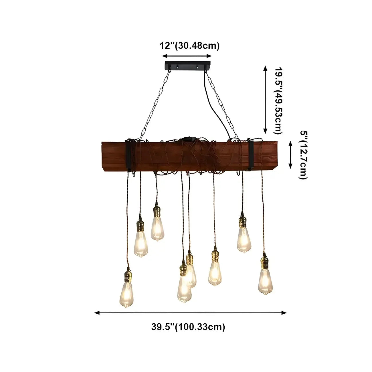 Lampada a sospensione da isola grande in legno marrone industriale