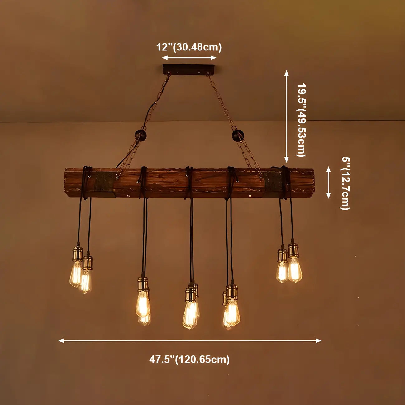 Lampada a sospensione da isola grande in legno marrone industriale