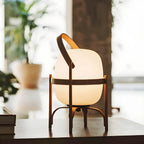 Lampe de table LED géométrique à brancher avec cadre en bois pour chambre