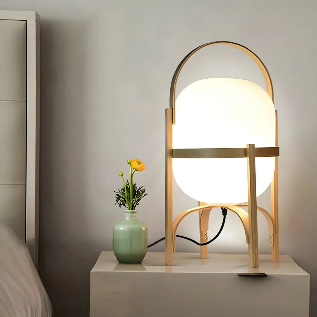 Lampe de table LED géométrique à brancher avec cadre en bois pour chambre