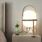 Lampe de table LED géométrique à brancher avec cadre en bois pour chambre