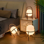 Lampe de table LED géométrique à brancher avec cadre en bois pour chambre