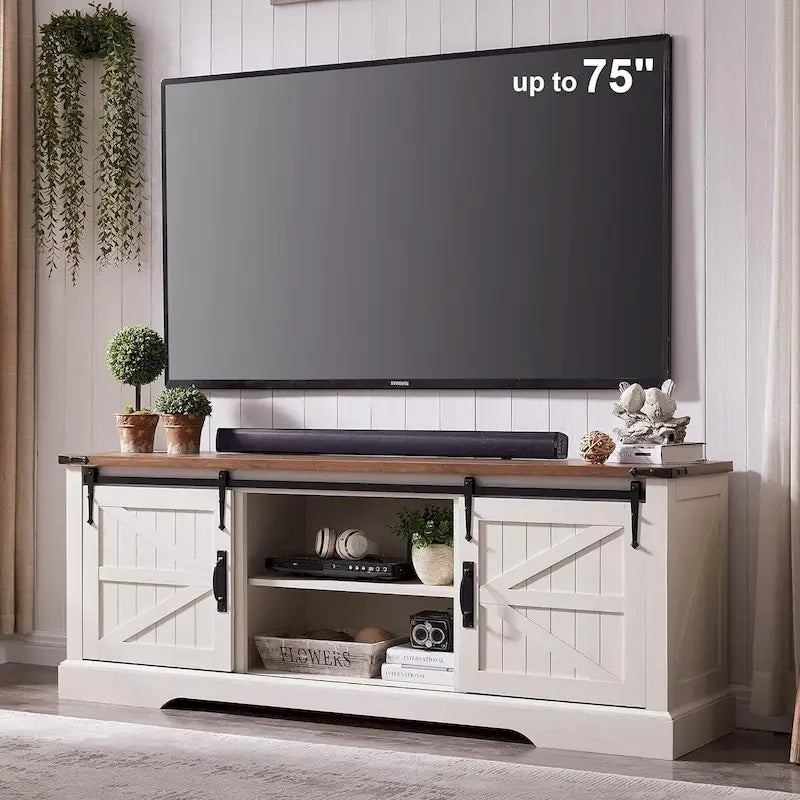 Meuble TV en bois de ferme, centre de divertissement rustique, meuble console - n/a